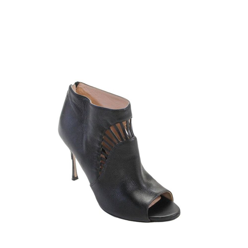 Sergio Rossi Womens Leather Open Toe Stiletto Ankle Boots Black Size 38.5 8.5